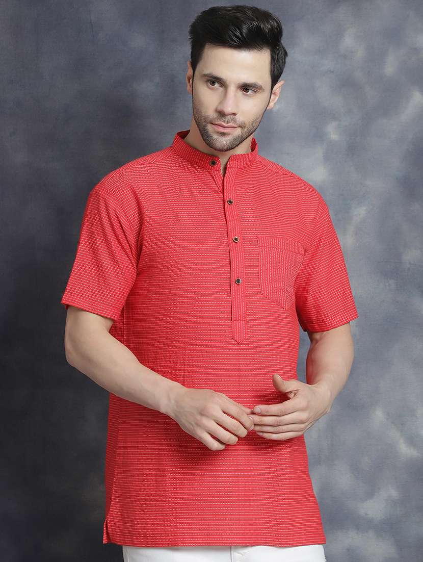 men mandarin neck striped short kurta - 21712157 - Standard Image - 1