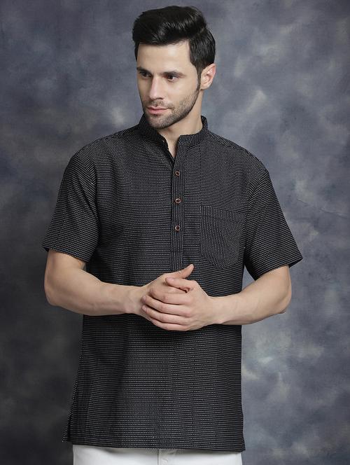 men mandarin neck striped short kurta - 21712159 - Standard Image - 0