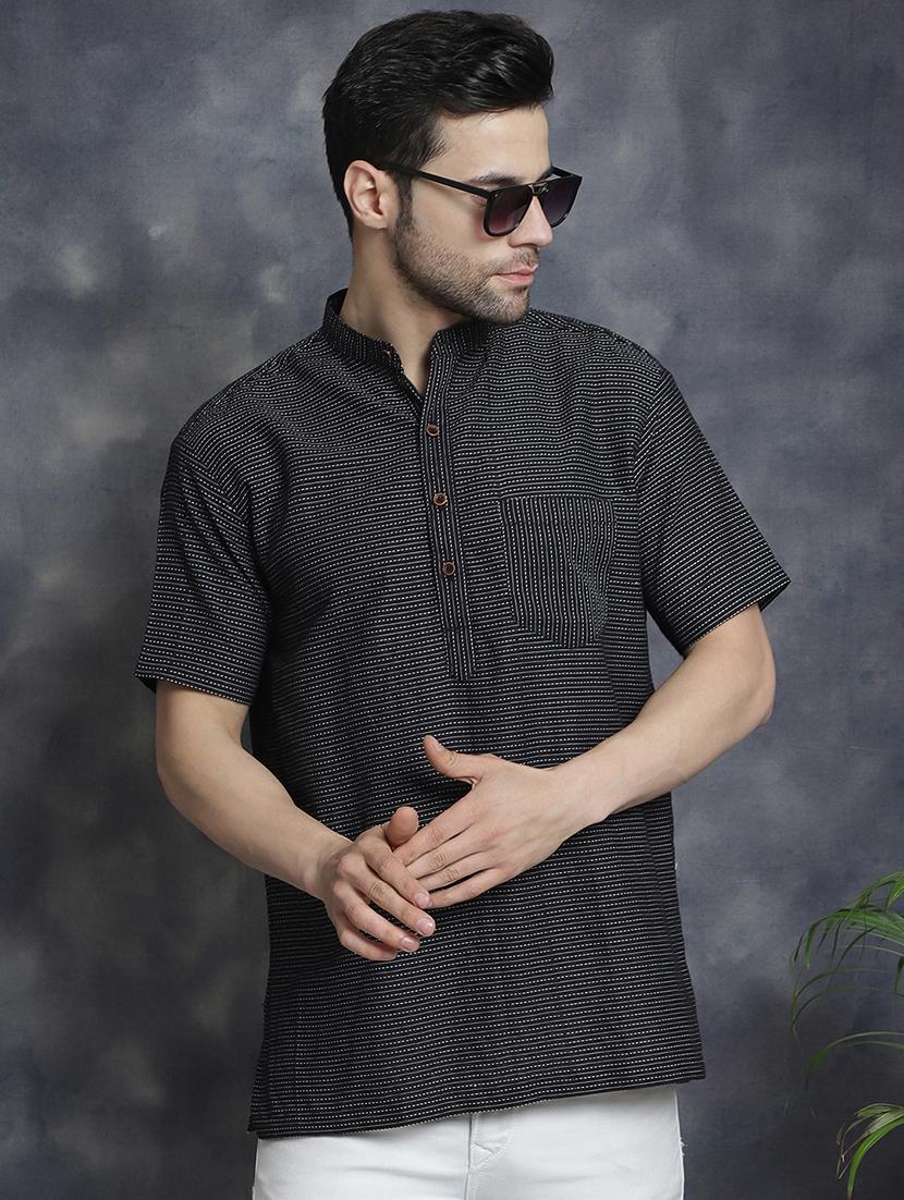 men mandarin neck striped short kurta - 21712159 - Standard Image - 1