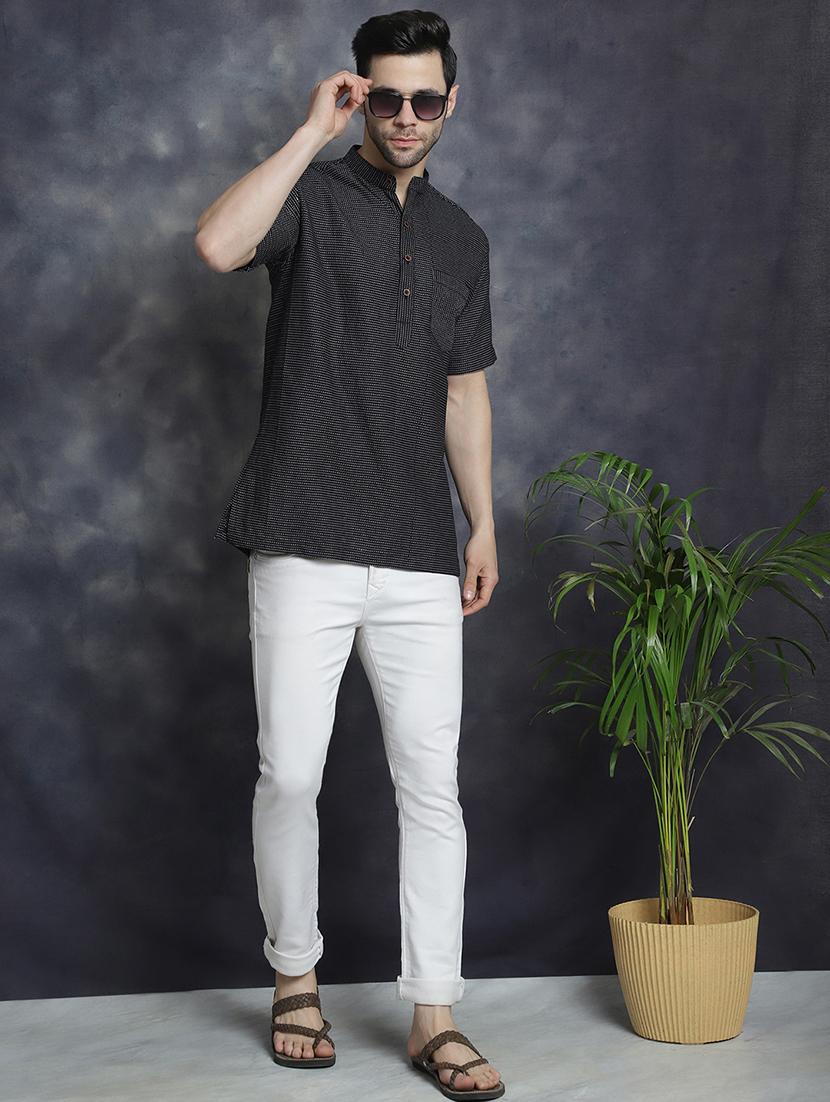 men mandarin neck striped short kurta - 21712159 - Standard Image - 4
