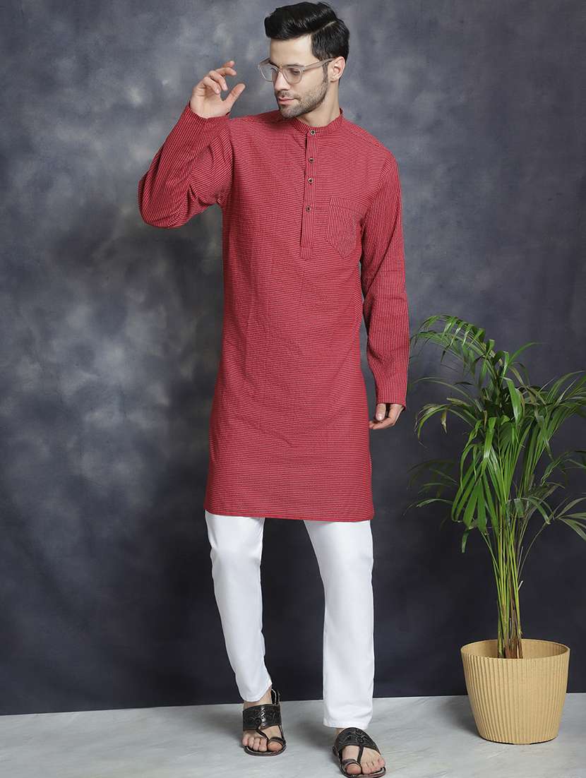 men mandarin neck striped long kurta