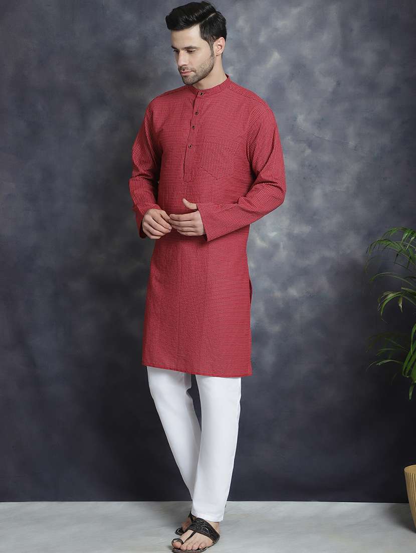 men mandarin neck striped long kurta - 21712160 -  Standard Image - 1