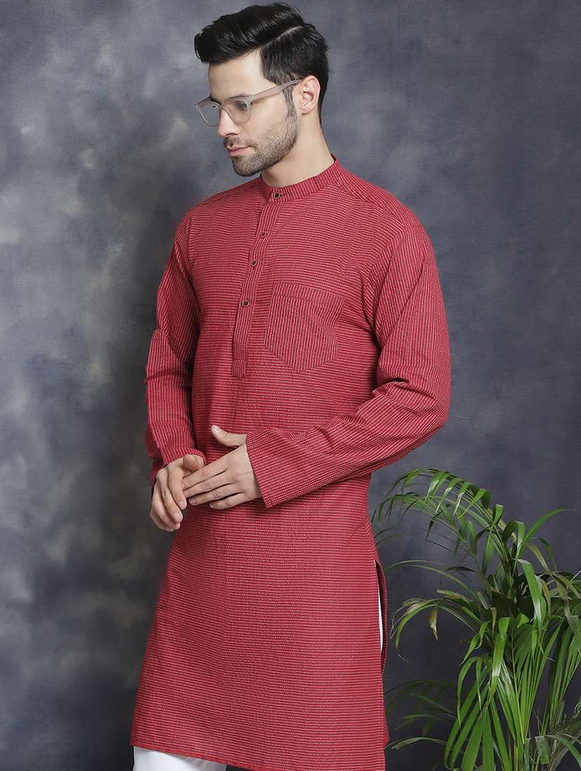 men mandarin neck striped long kurta - 21712160 - Standard Image - 4