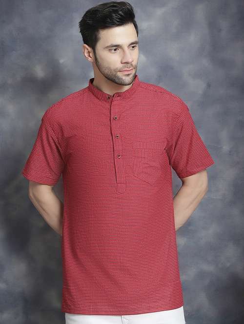 men mandarin neck striped short kurta - 21712161 -  Standard Image - 0