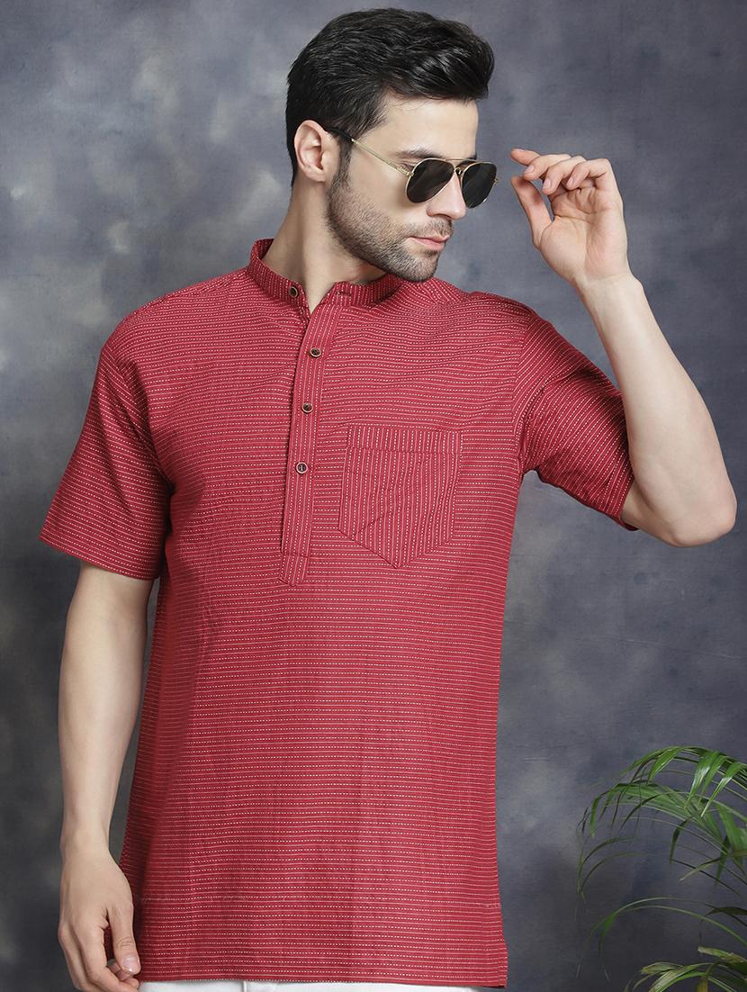 men mandarin neck striped short kurta - 21712161 - Standard Image - 1