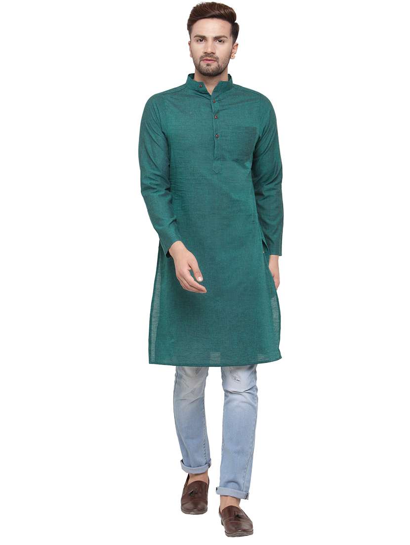 men mandarin neck solid long kurta - 21712162 - Zoom Image - 0