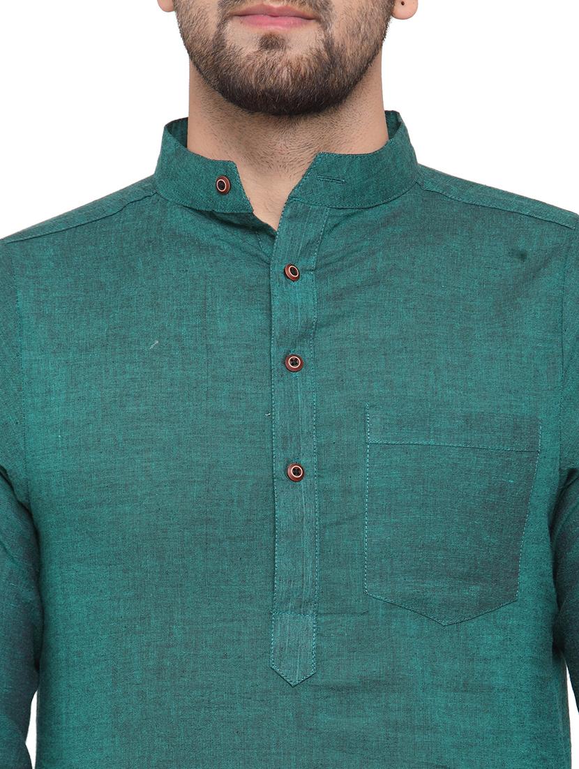 men mandarin neck solid long kurta - 21712162 - Standard Image - 4