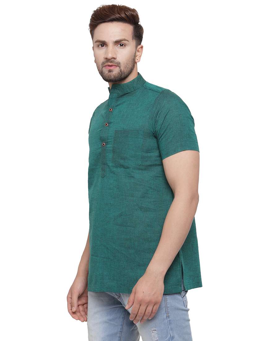 men mandarin neck solid short kurta - 21712163 - Standard Image - 1