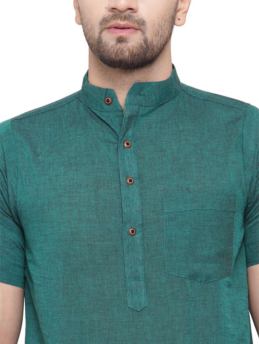 men mandarin neck solid short kurta - 21712163 - Standard Image - 4