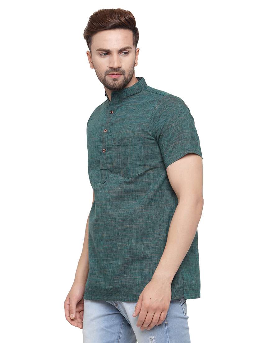men mandarin neck solid short kurta - 21712165 -  Standard Image - 1