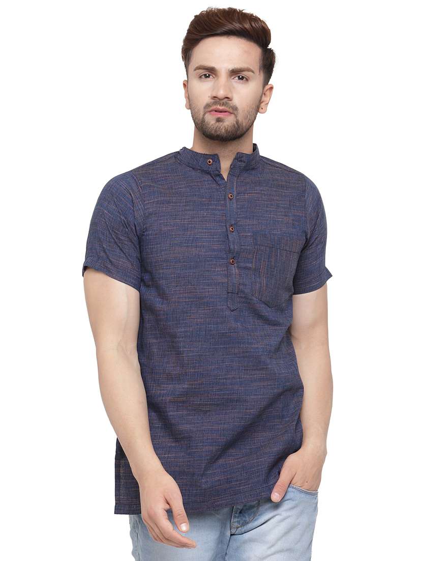 men mandarin neck solid short kurta