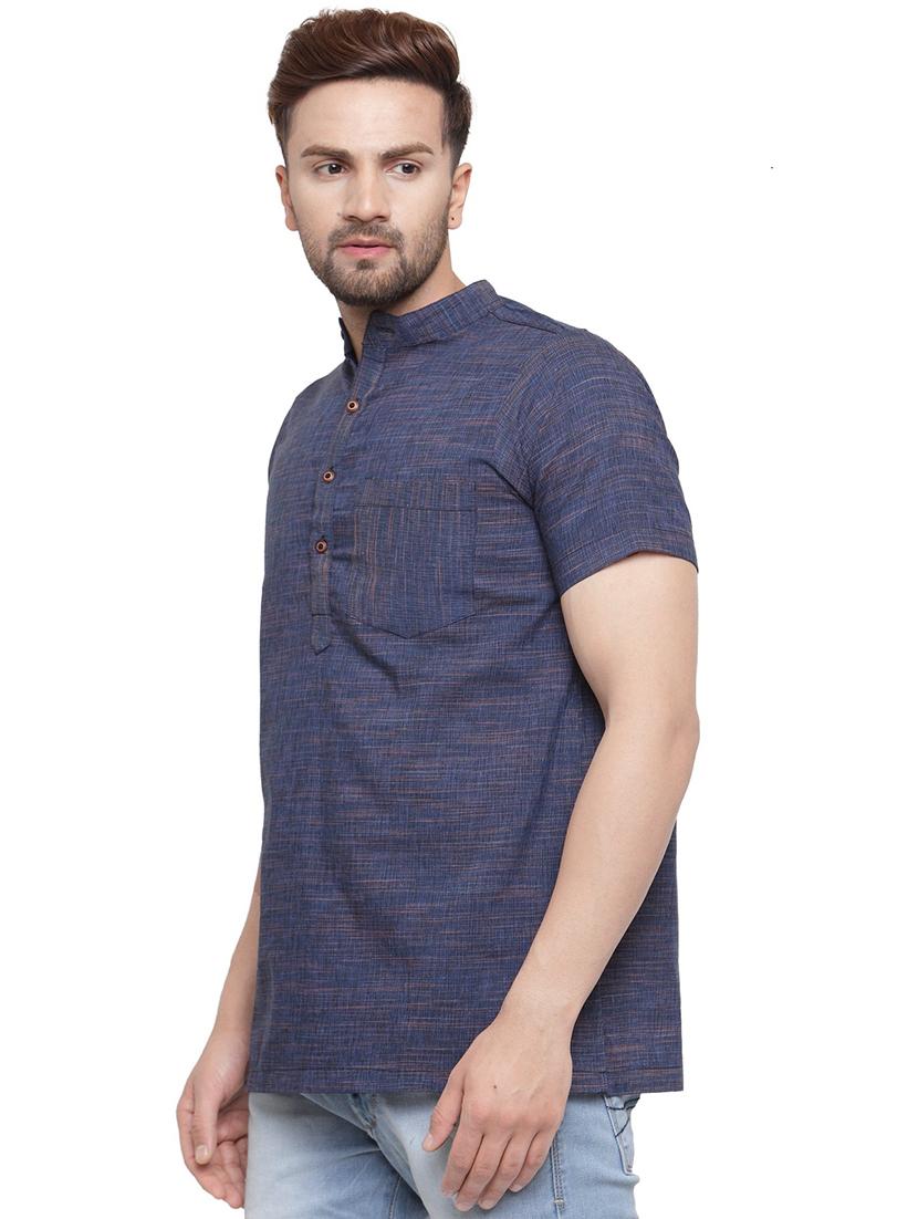 men mandarin neck solid short kurta - 21712167 - Standard Image - 1