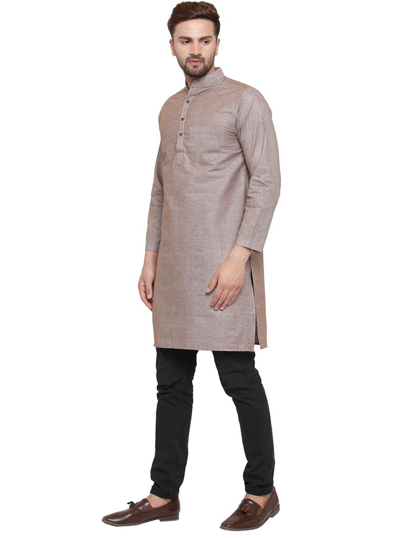 men mandarin neck solid long kurta - 21712168 - Standard Image - 1