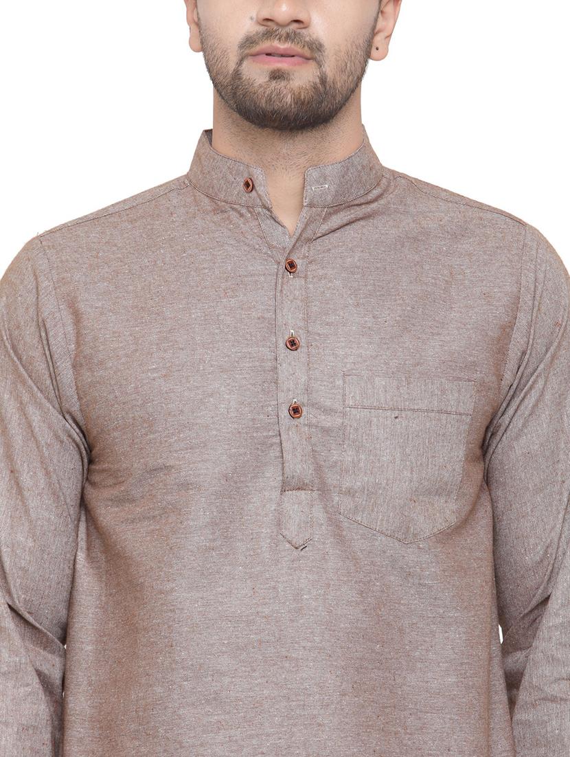 men mandarin neck solid long kurta - 21712168 - Standard Image - 4