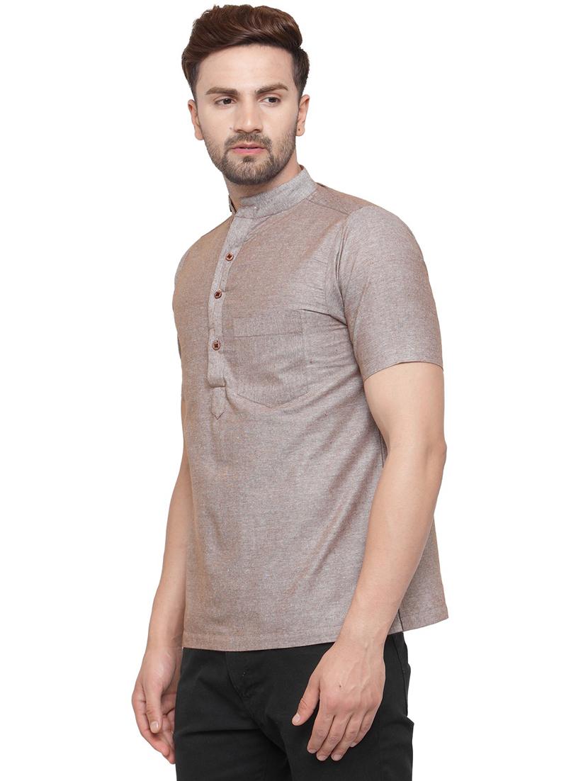 men mandarin neck solid short kurta - 21712169 -  Standard Image - 1