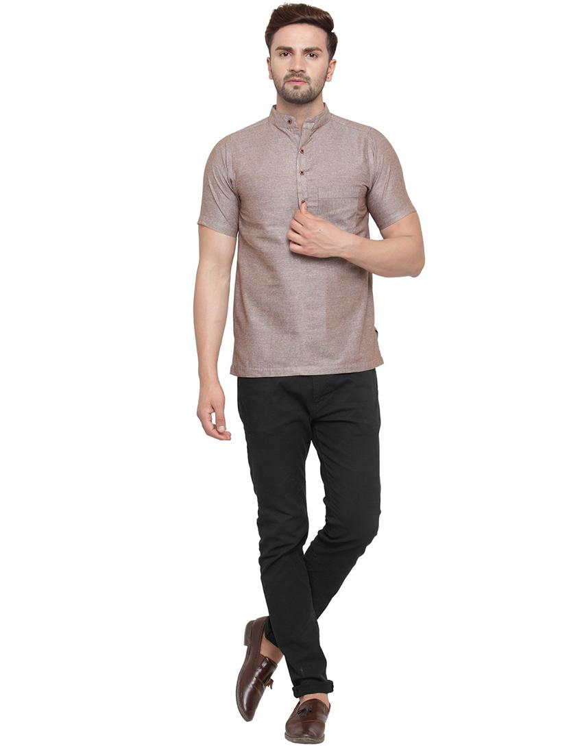 men mandarin neck solid short kurta - 21712169 - Standard Image - 4