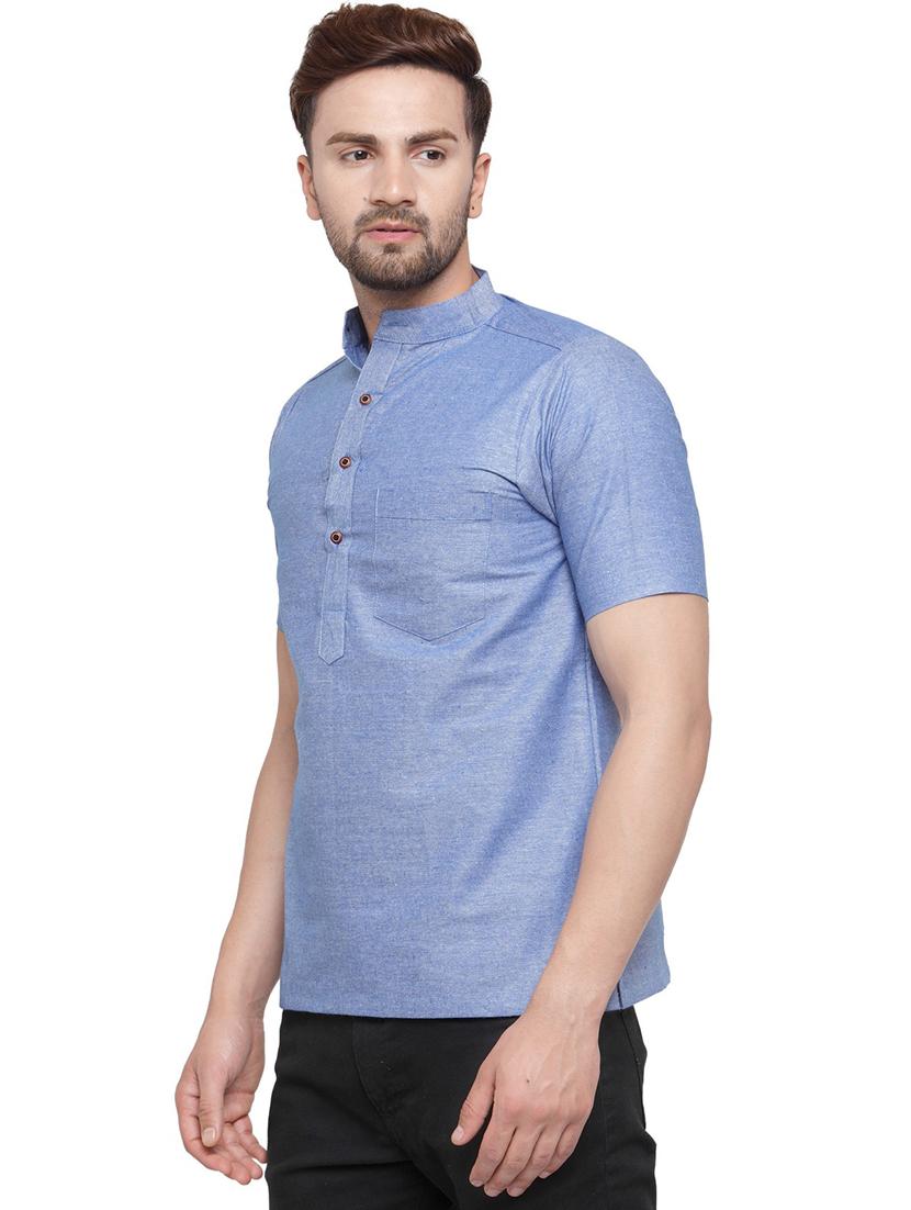 men mandarin neck solid short kurta - 21712171 - Standard Image - 1