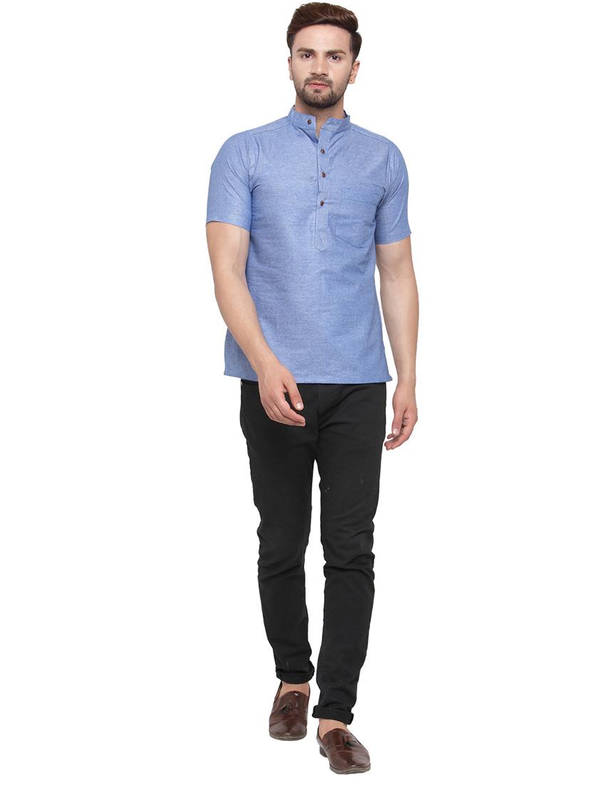 men mandarin neck solid short kurta - 21712171 - Standard Image - 4