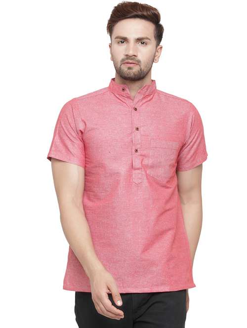 men mandarin neck solid short kurta - 21712173 - Standard Image - 0