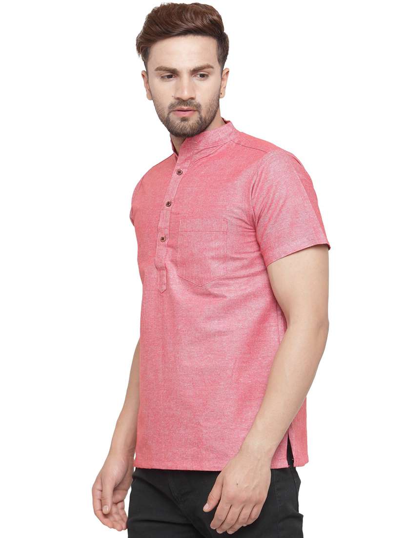 men mandarin neck solid short kurta - 21712173 - Standard Image - 1