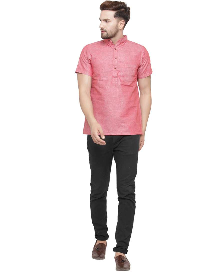 men mandarin neck solid short kurta - 21712173 - Standard Image - 4