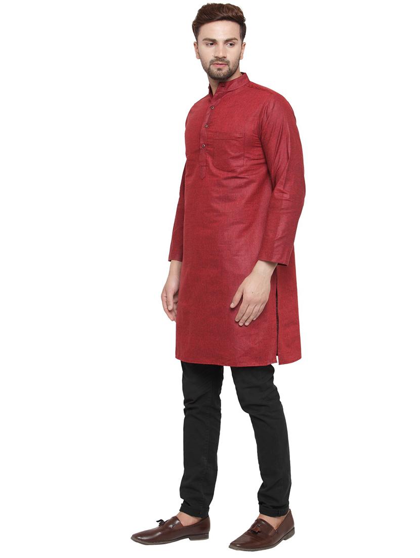 men mandarin neck solid long kurta - 21712174 - Standard Image - 1