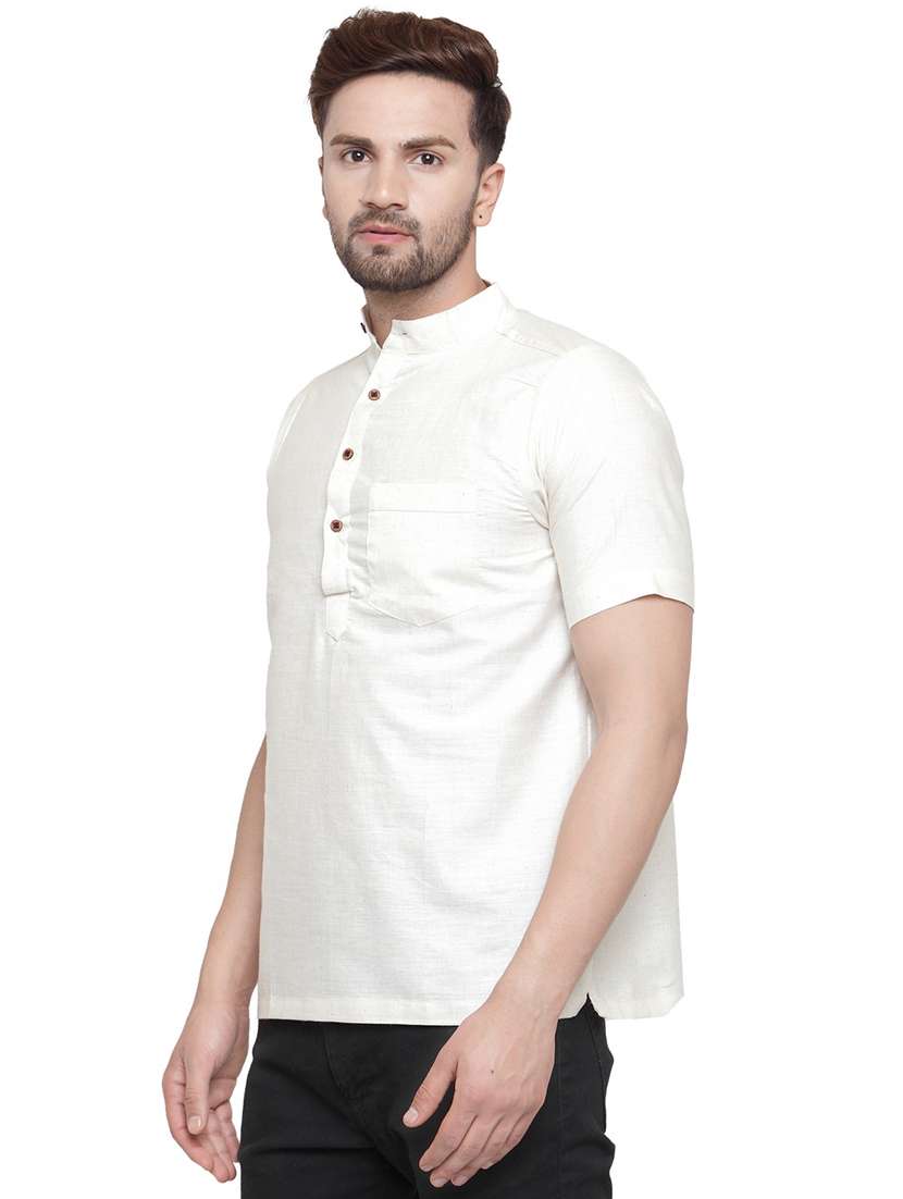 men mandarin neck solid short kurta - 21712177 -  Standard Image - 1