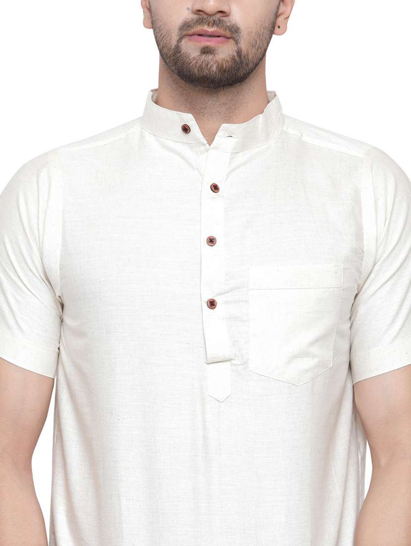 men mandarin neck solid short kurta - 21712177 -  Standard Image - 4