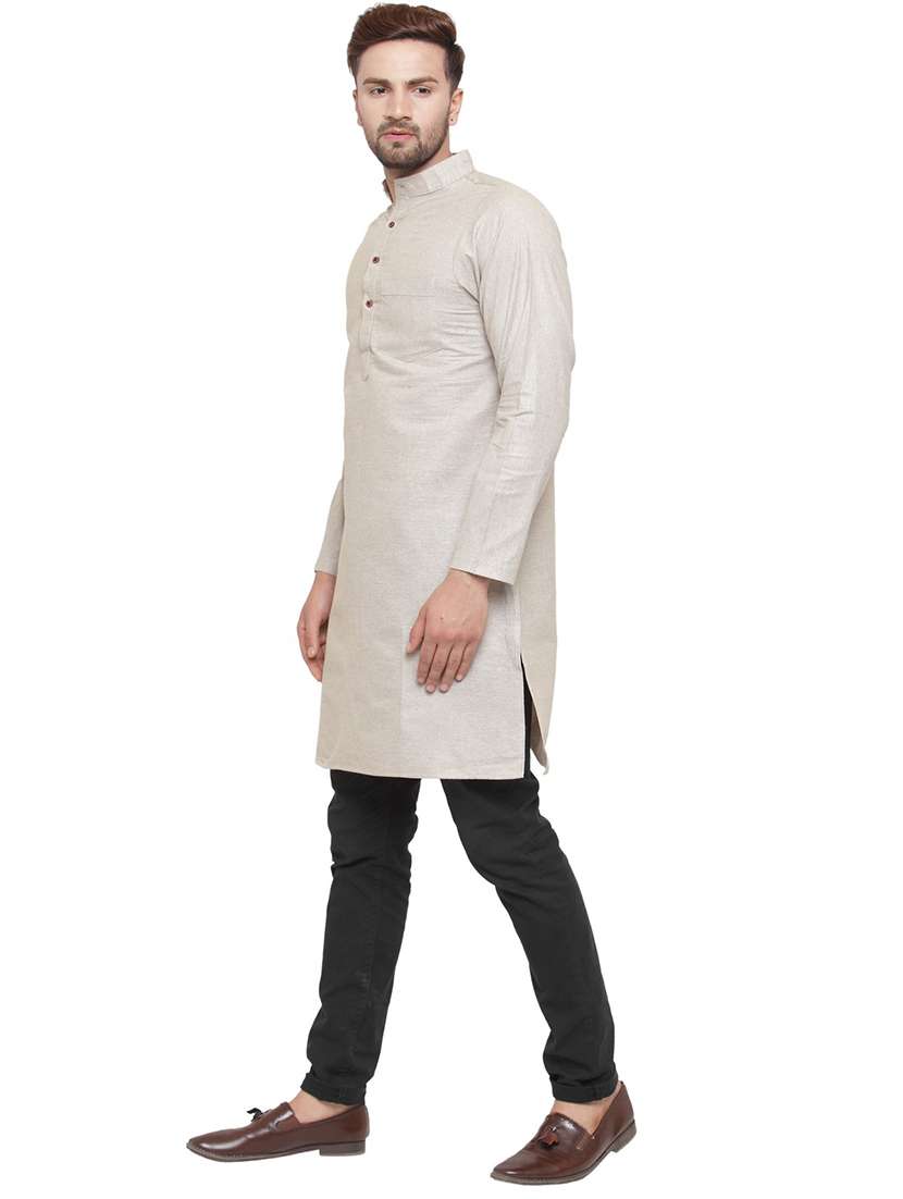 men mandarin neck solid long kurta - 21712178 -  Standard Image - 1