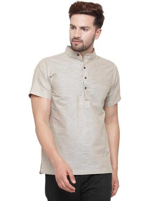 men mandarin neck solid short kurta - 21712179 -  Standard Image - 0