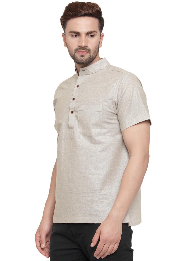 men mandarin neck solid short kurta - 21712179 -  Standard Image - 1