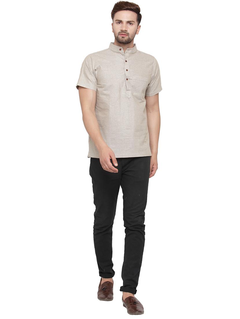 men mandarin neck solid short kurta - 21712179 - Standard Image - 4