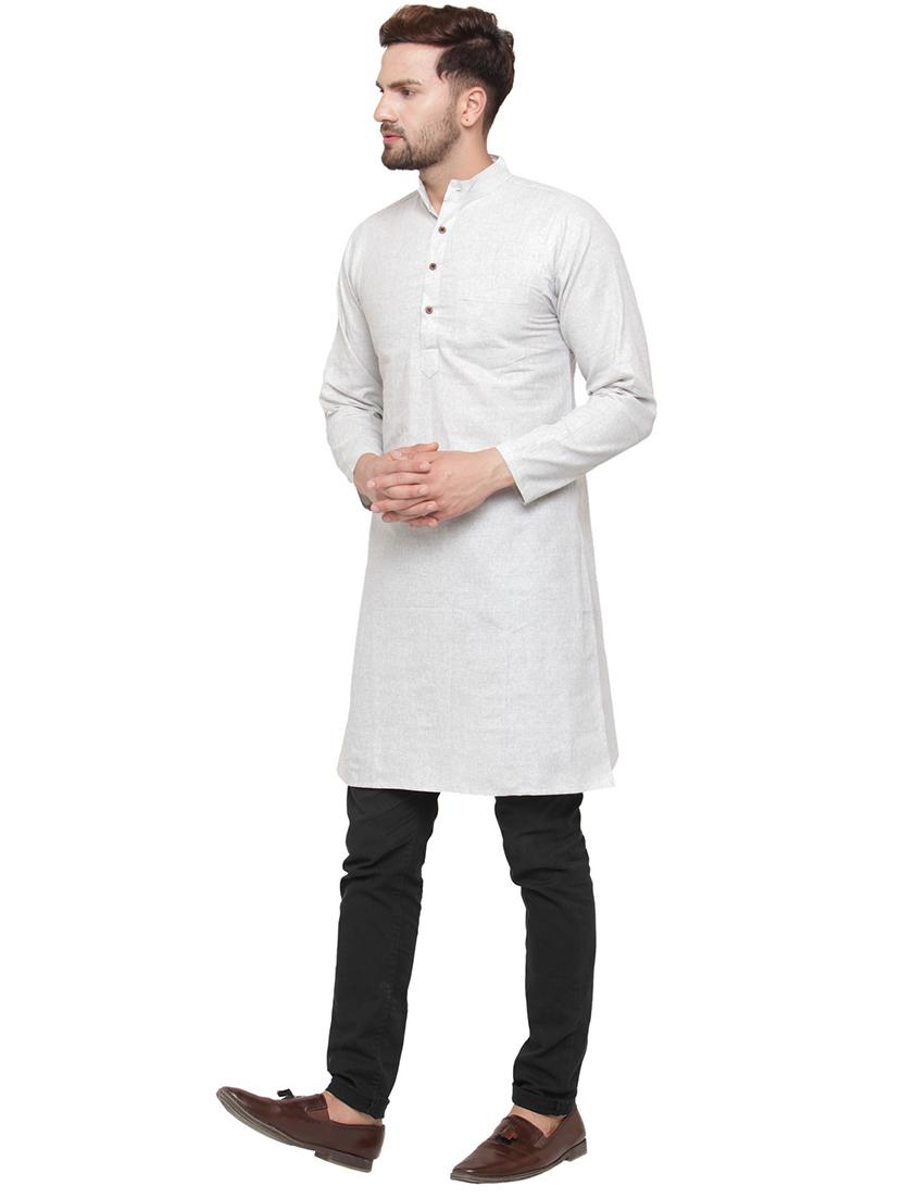 men mandarin neck solid long kurta - 21712180 - Standard Image - 1