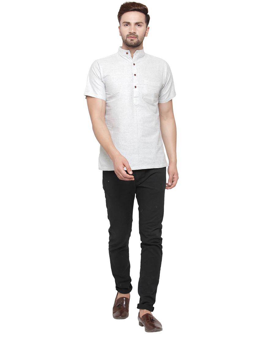 men mandarin neck solid short kurta - 21712181 - Standard Image - 4