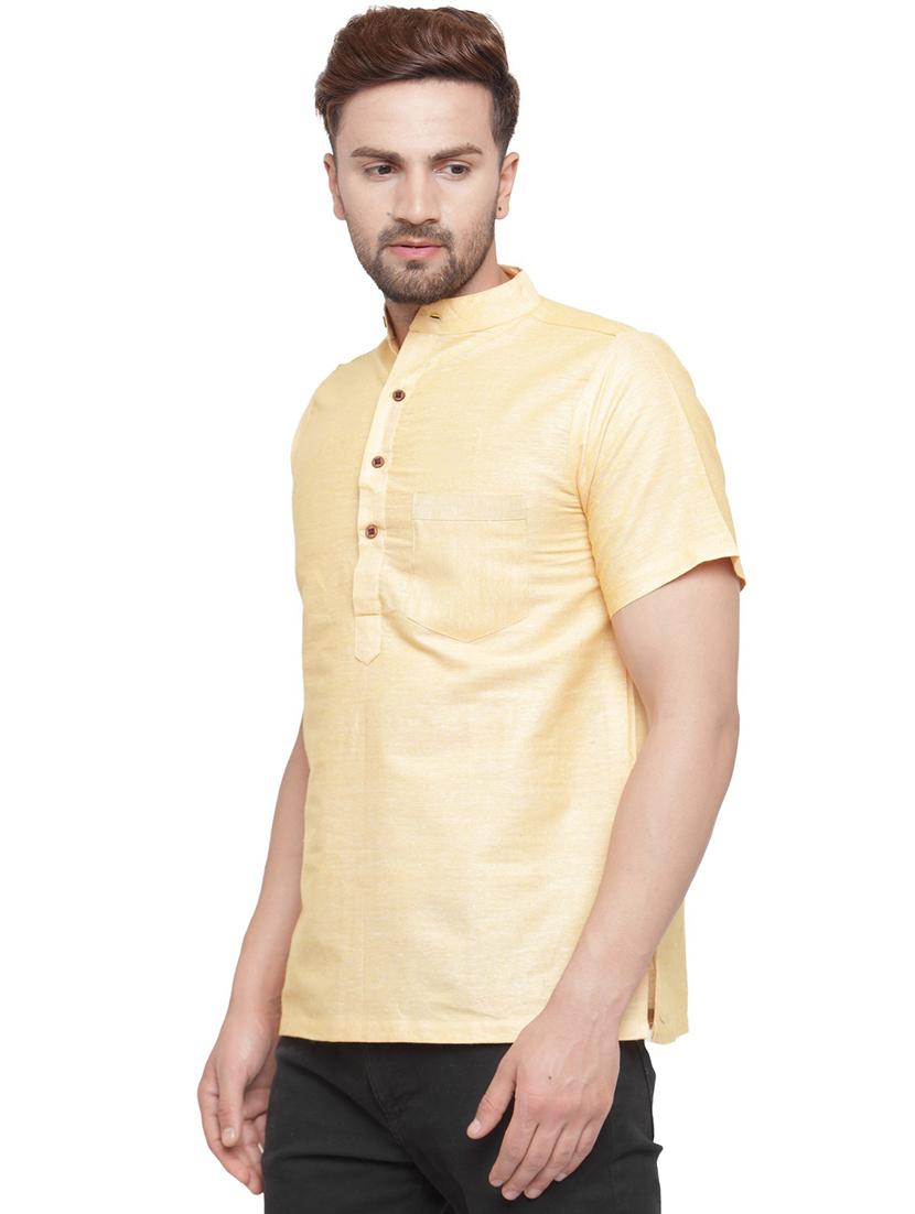 men mandarin neck solid short kurta - 21712182 - Standard Image - 1