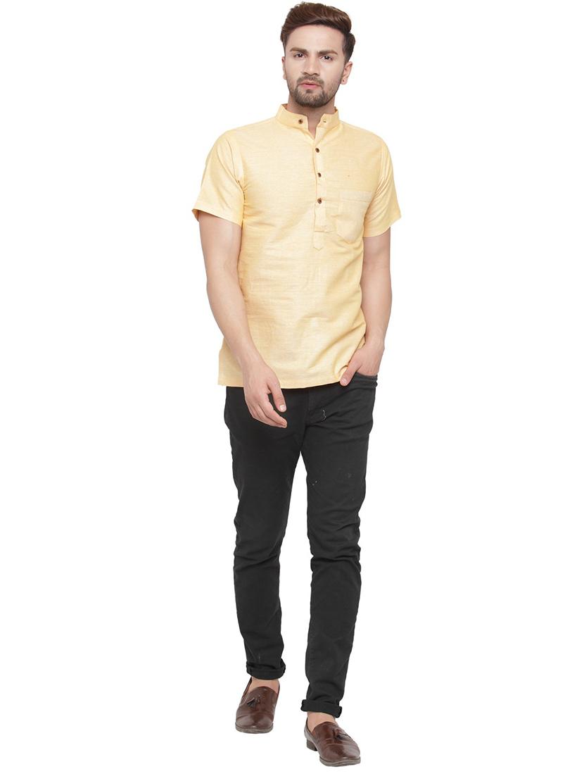 men mandarin neck solid short kurta - 21712182 - Standard Image - 4