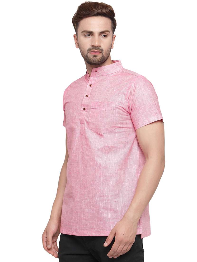 men mandarin neck solid short kurta - 21712187 - Standard Image - 1
