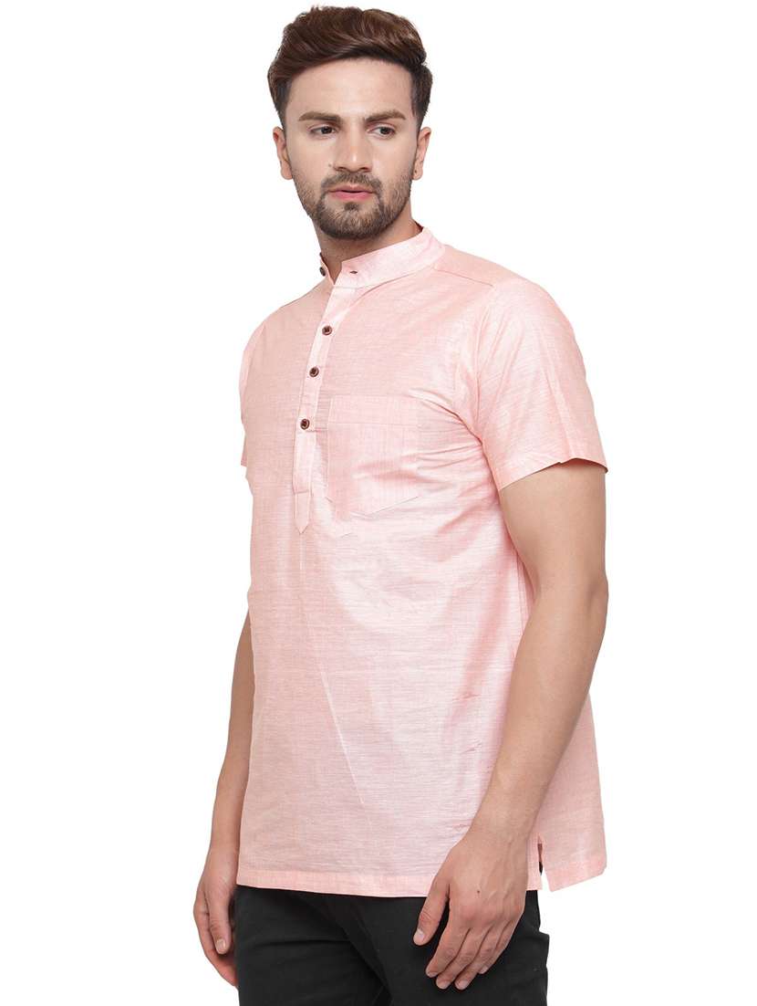 men mandarin neck solid short kurta - 21712189 - Standard Image - 1