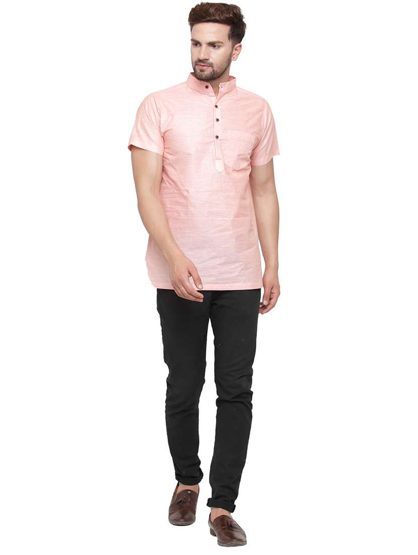 men mandarin neck solid short kurta - 21712189 - Standard Image - 4