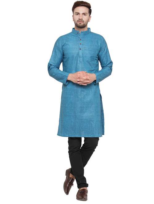 men mandarin neck solid long kurta - 21712190 -  Standard Image - 0