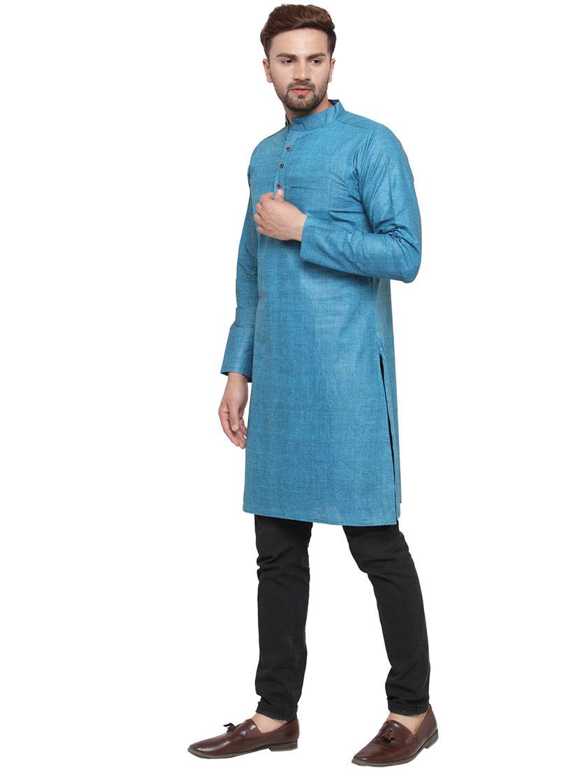men mandarin neck solid long kurta - 21712190 - Standard Image - 1