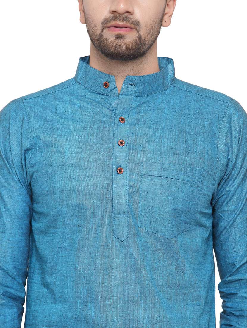 men mandarin neck solid long kurta - 21712190 - Standard Image - 4