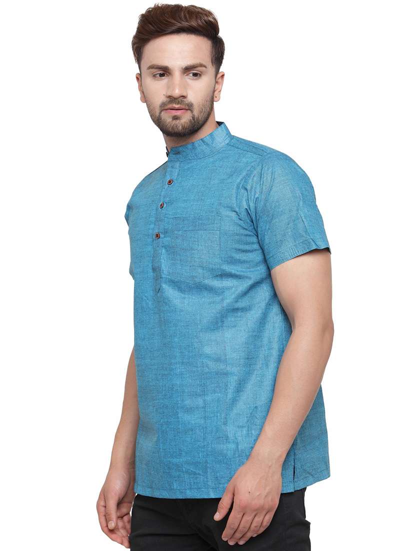 men mandarin neck solid short kurta - 21712191 - Standard Image - 1