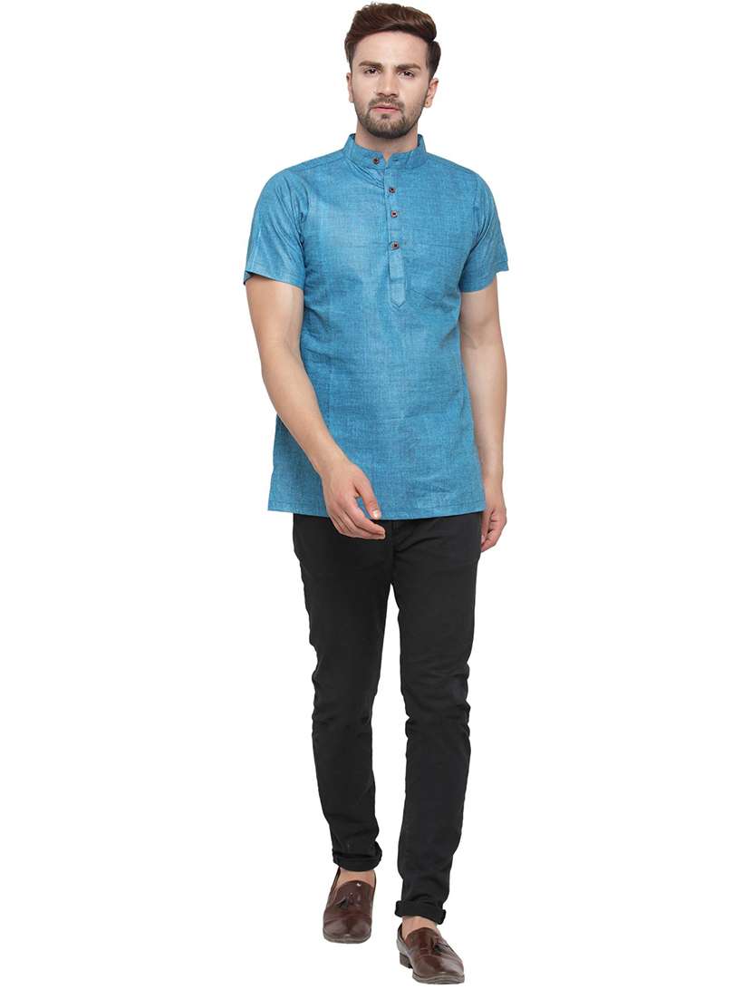 men mandarin neck solid short kurta - 21712191 - Standard Image - 4