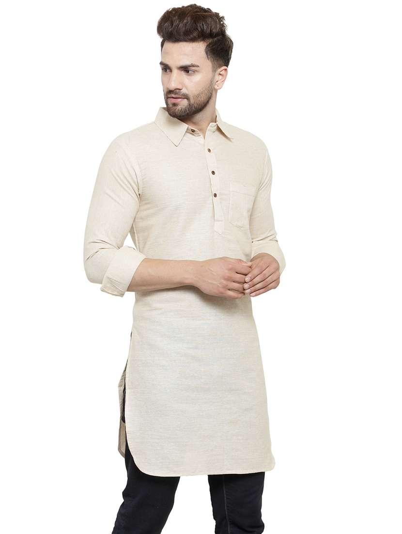 men long sleeves solid pathani kurta - 21712193 - Standard Image - 1