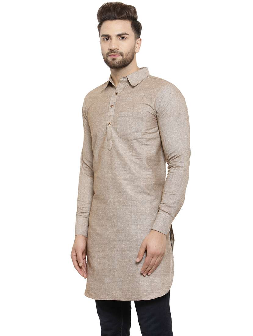 men long sleeves solid pathani kurta - 21712194 - Standard Image - 1