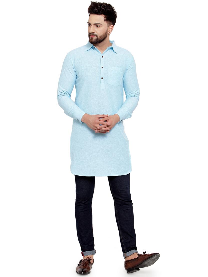 men long sleeves solid pathani kurta