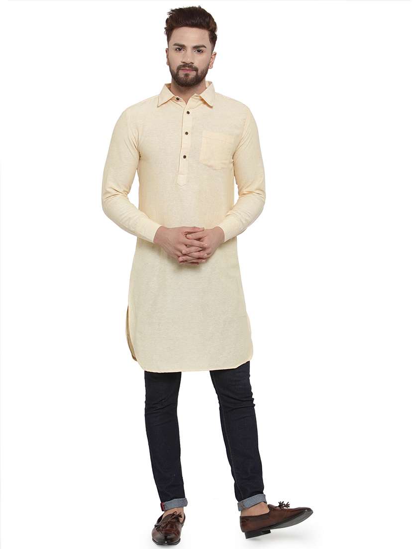 men long sleeves solid pathani kurta