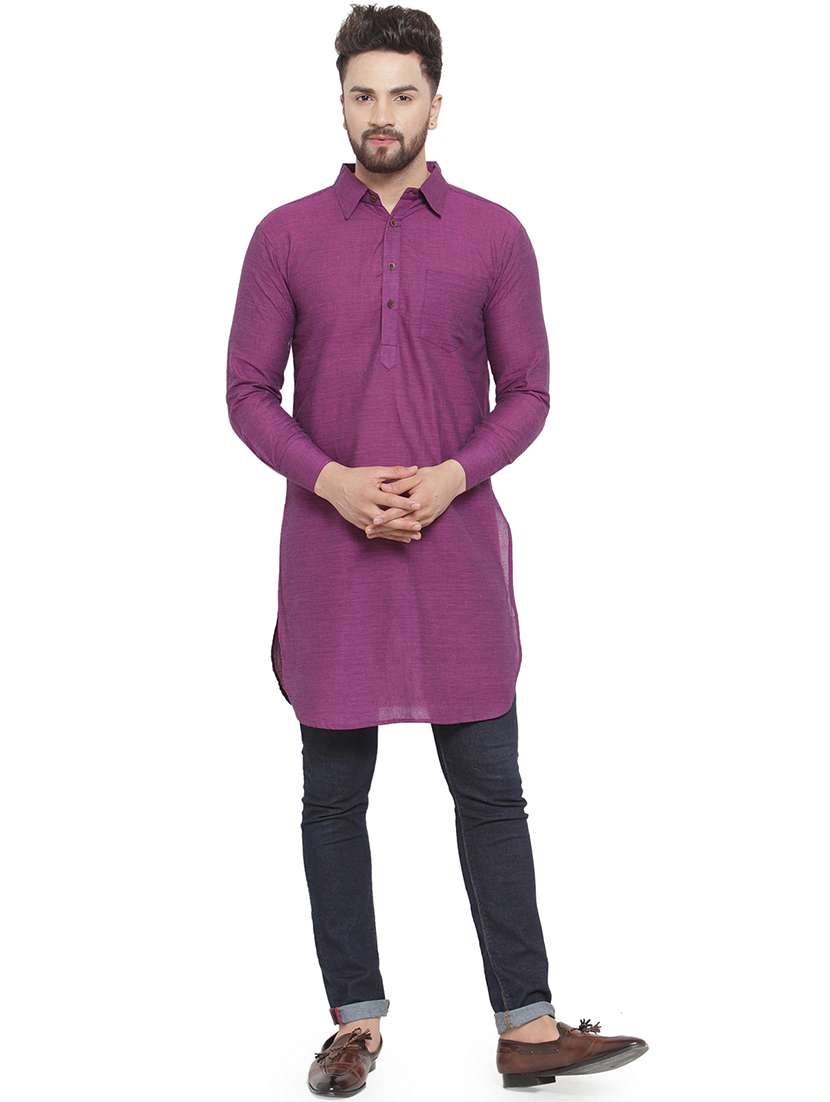 men long sleeves solid pathani kurta
