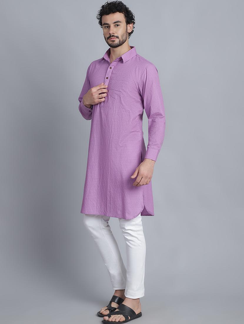 men long sleeves striped pathani kurta - 21712206 - Standard Image - 1